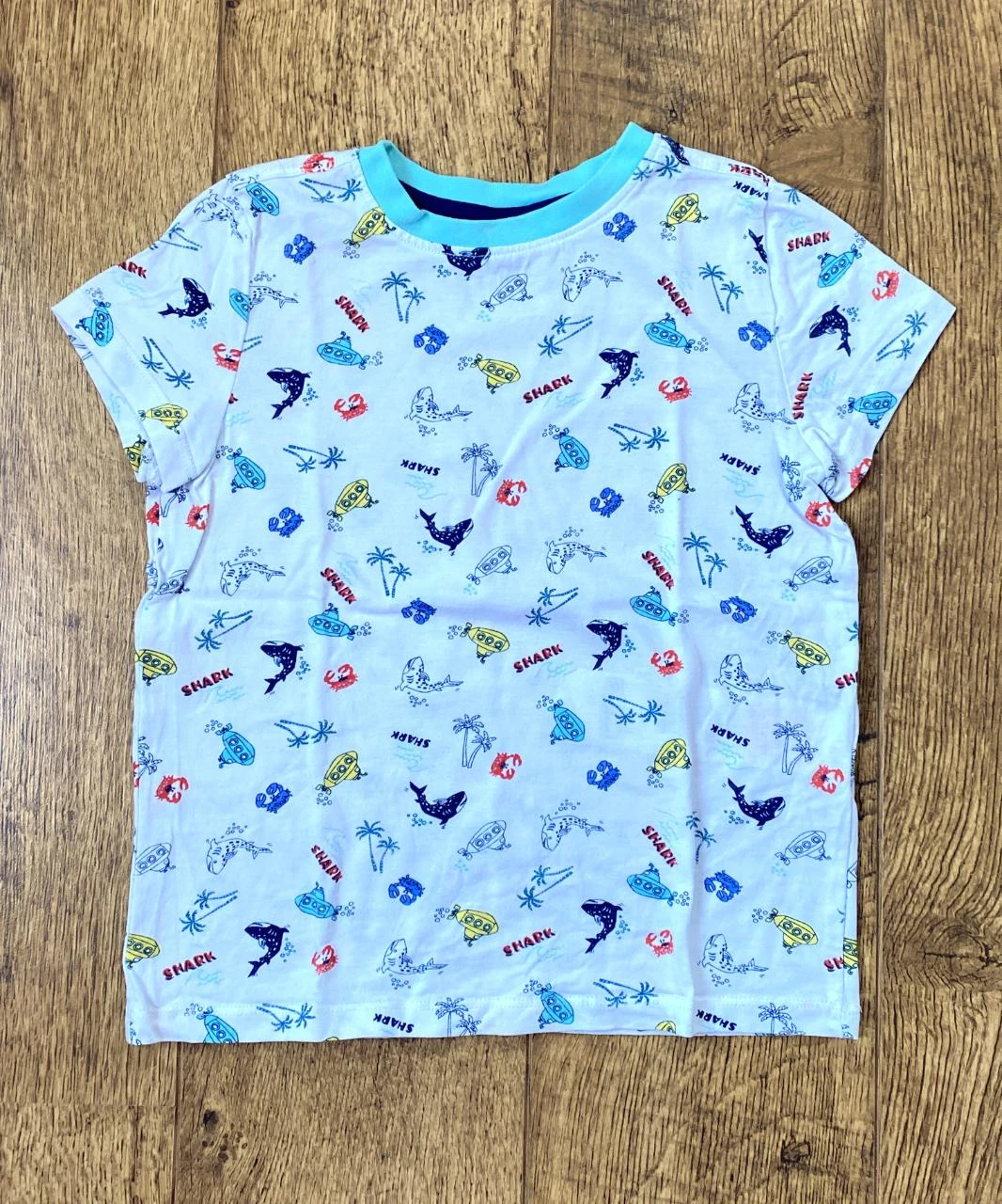 T-shirt Sergent Major 5 ans blanc imprimé mer – Requins & sous-marins 100% coton